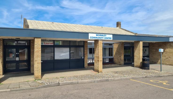 Entrance to a single storey brick building with a sign reading "Wormley Community Centre".