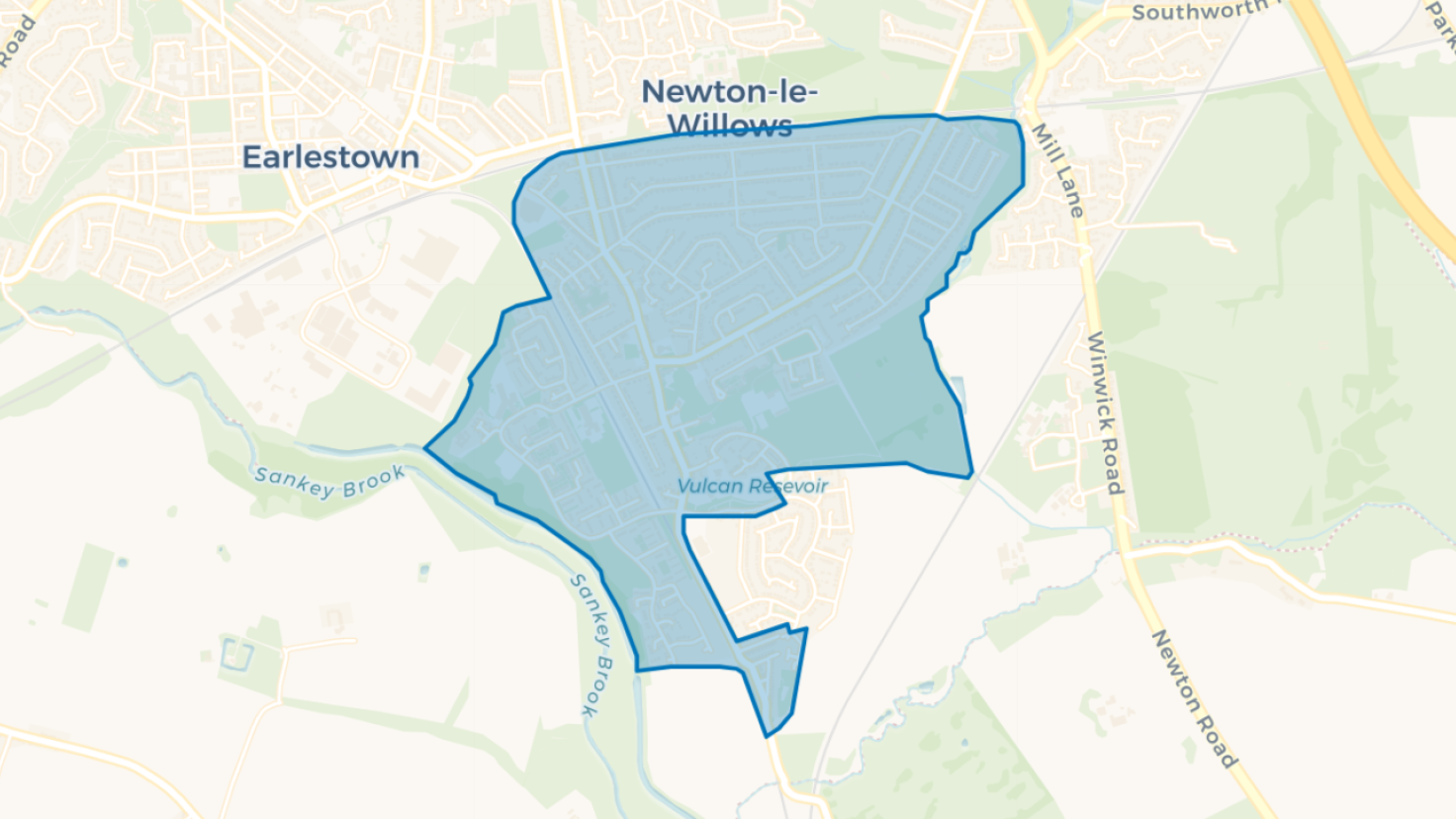 Simple map showing the outline of the Wargrave Big Local area.