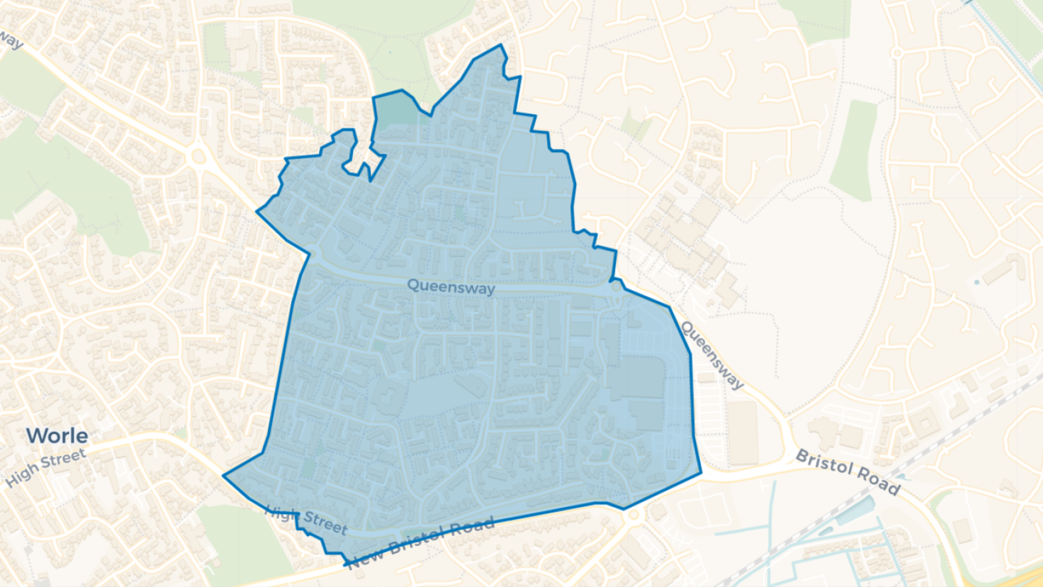 Simple map showing the outline of the Worle Big Local area.