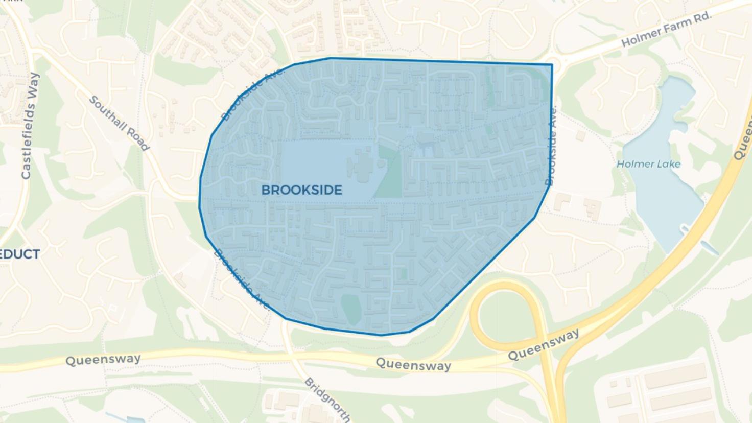 Simple map showing the outline of the Brookside Big Local area.