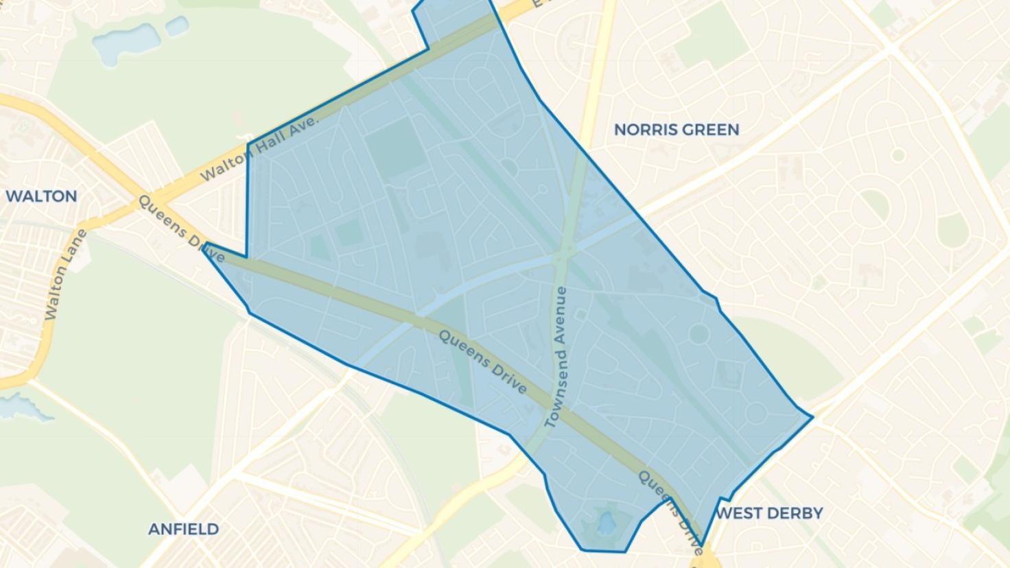 Simple map showing the outline of the Clubmoor Big Local area.