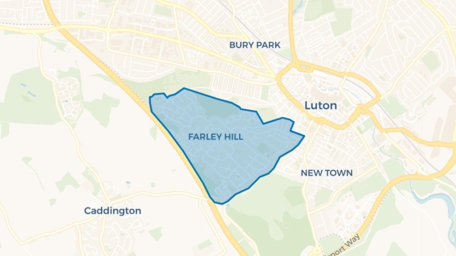 Simple map showing the outline of the Farley Hill Big Local area.