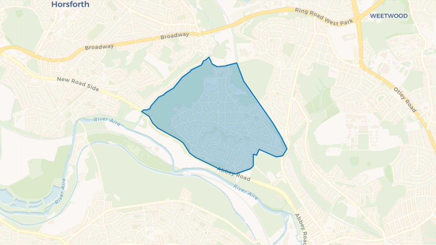 Simple map showing the outline of the HAVA Big Local area.