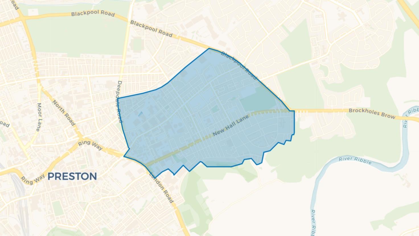 Simple map showing the outline of the Inner East Preston Big Local area.