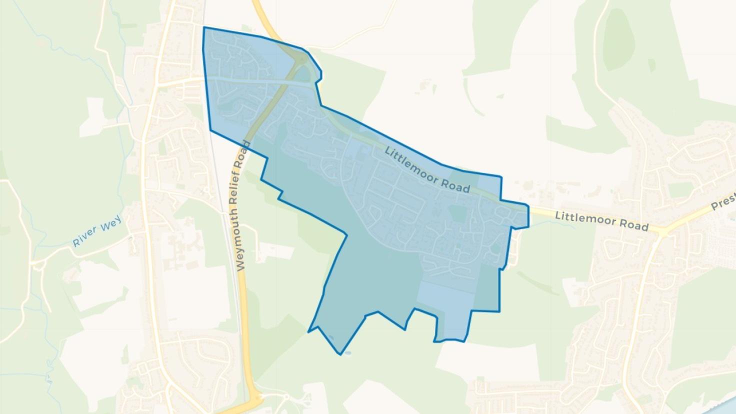 Simple map showing the outline of the Littlemoor Big Local area.
