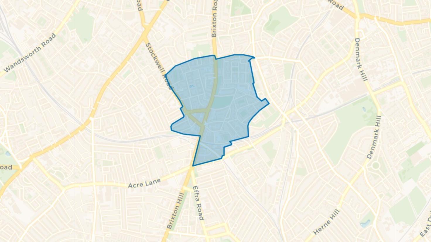 Simple map showing the outline of the North Brixton Big Local area.