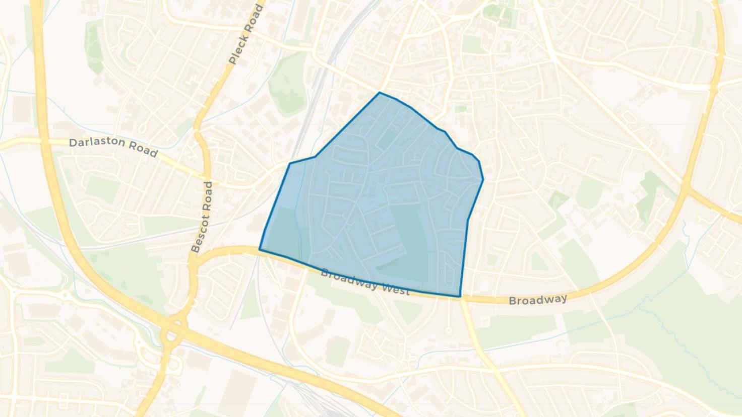Simple map showing the outline of the Palfrey Big Local area.