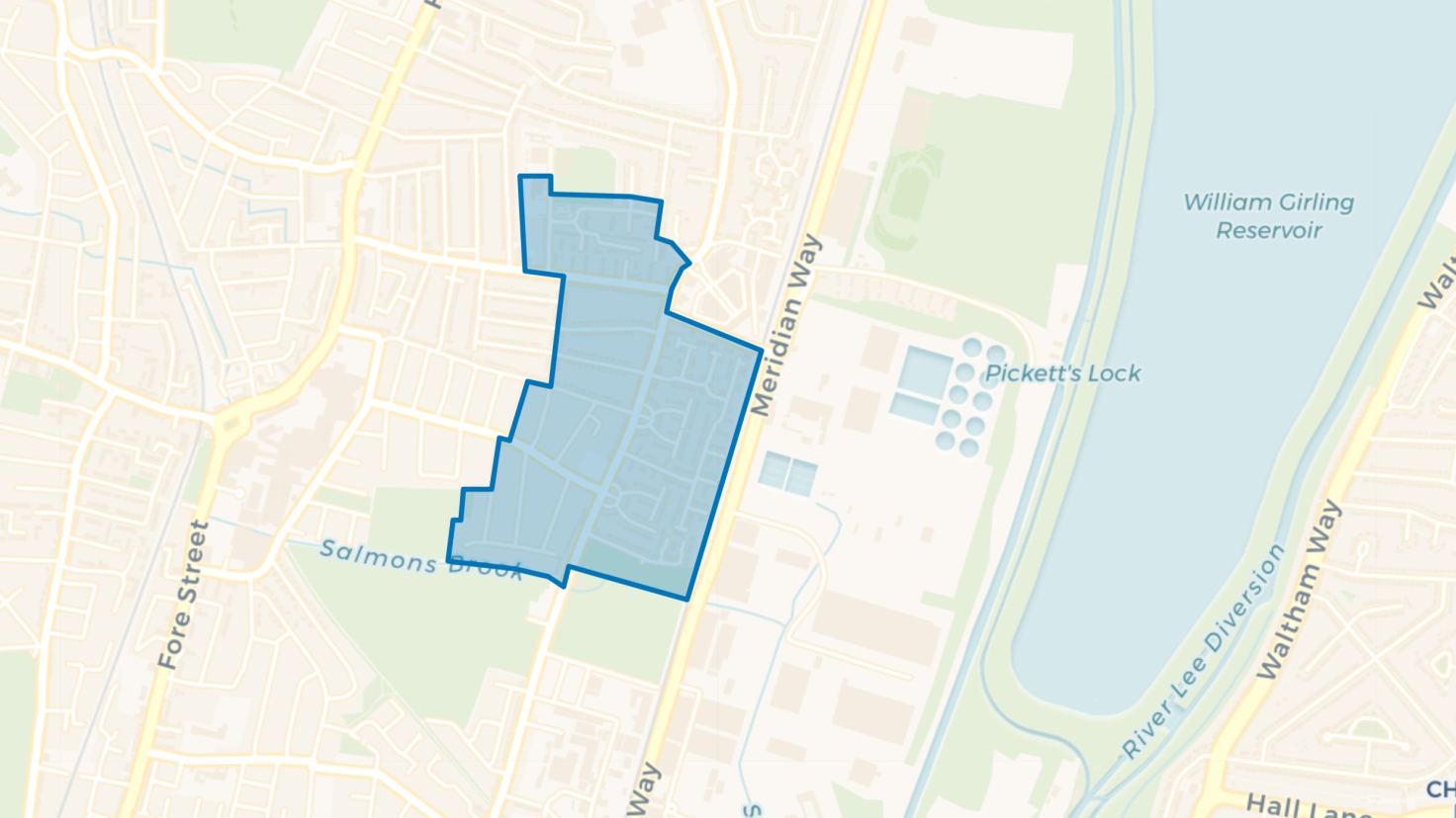 Simple map showing the outline of the Bountagu Big Local area.