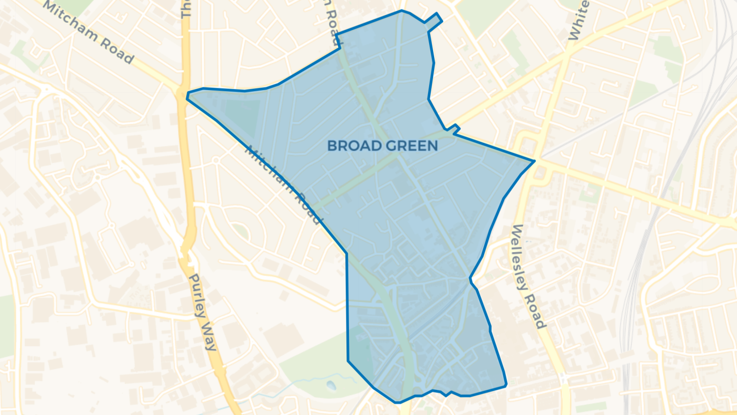 Simple map showing the outline of the Broad Green Big Local area.