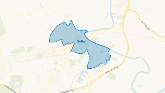 Simple map showing the outline of the Selby Town Big Local area.