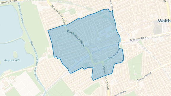 Simple map showing the outline of the St James Street Area Big Local area.
