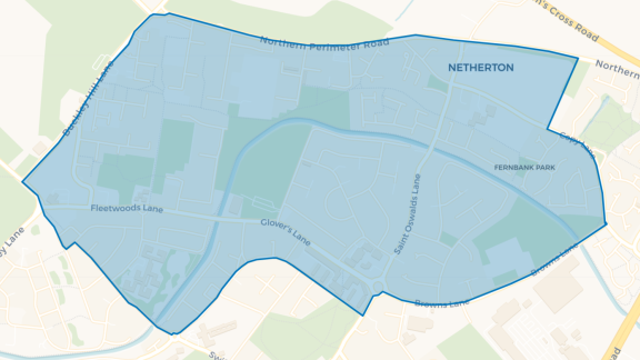 Simple map showing the outline of the St Oswald and Netherton Big Local area.