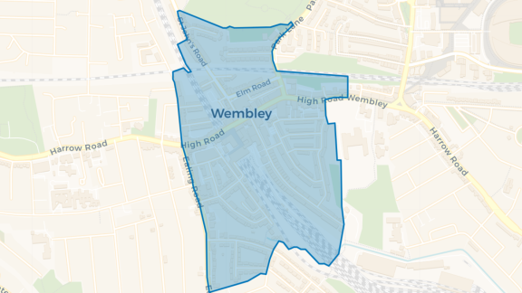 Simple map showing the outline of the Wembley Central Big Local area.