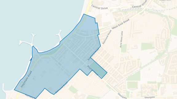 Simple map showing the outline of the West End, Morecambe Big Local area.