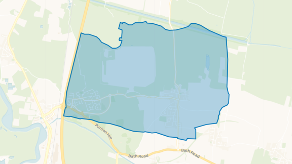 Simple map showing the outline of the Woolavington and Puriton Villages Big Local area.