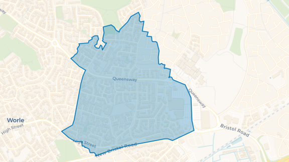 Simple map showing the outline of the Worle Big Local area.