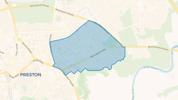Simple map showing the outline of the Inner East Preston Big Local area.