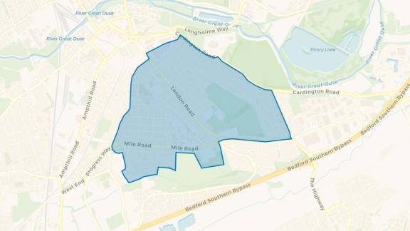 Simple map showing the outline of the Kingsbrook and Cauldwell Big Local area.